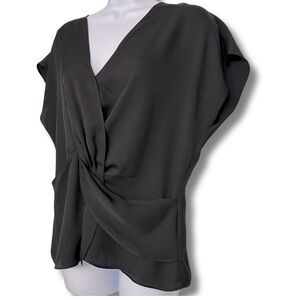 EXPRESS Blouse Faux Wrap Form Hugging Short Sleeves Black Women’s Size Medium